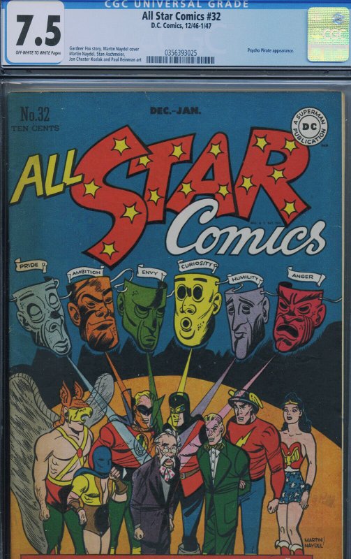 All Star Comics #32 (DC Comics), CGC 7.5 graded comic book, Universal Blue label — front cover in its holder