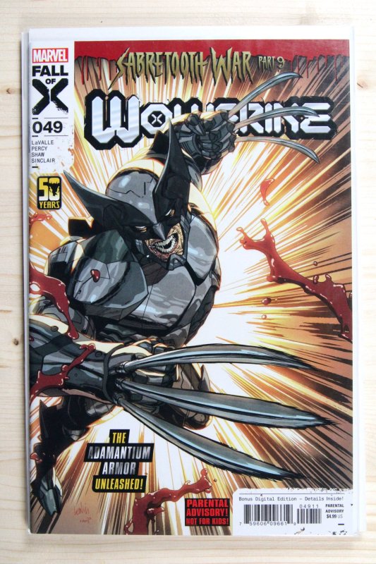 Wolverine #49 (Marvel Comics, 2024), raw comic book in NM+ 9.6 condition — front cover