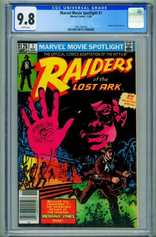 Raiders of the Lost Ark #1 (Marvel Comics, 1981), CGC 9.8 graded comic book, Universal Blue label — front cover in its holder