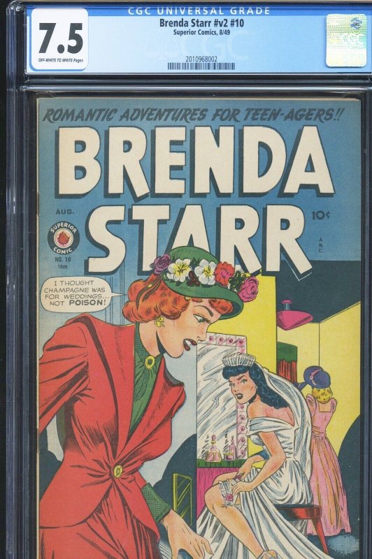 Brenda Starr V2 #10, CGC 7.5 graded comic book, Universal Blue label — front cover in its holder