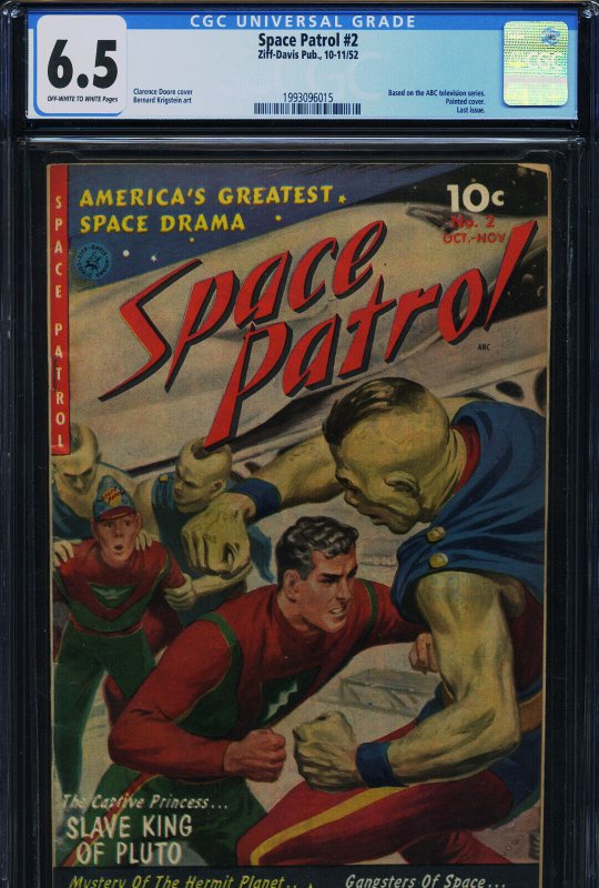 Space Patrol #2, CGC 6.5 graded comic book, Universal Blue label — front cover in its holder