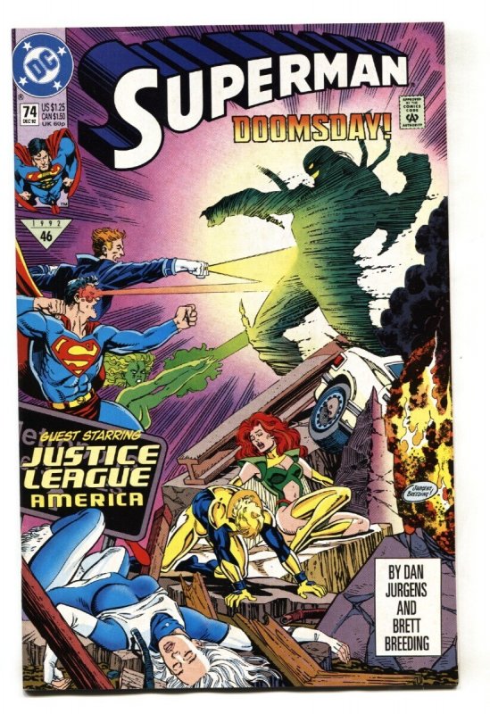 Superman #74 - 1992 - DC - VF - Comic Book (DC Comics, 1992), raw comic book in VF condition — front cover