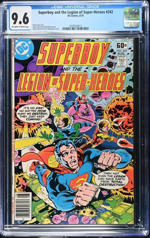 Superboy and the Legion of Super-Heroes #242 (1978), CGC 9.6 graded comic book, Universal Blue label — front cover in its holder