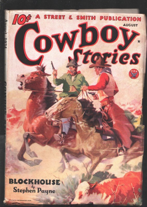 Cowboy Stories 8/1934-Western Pulp Thrills. -Nick Carter Fingerprint Set Ad-R..., raw, ungraded comic book — front cover