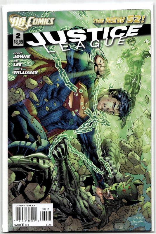 Justice League #2 (DC Comics, 2011), raw, ungraded comic book — front cover