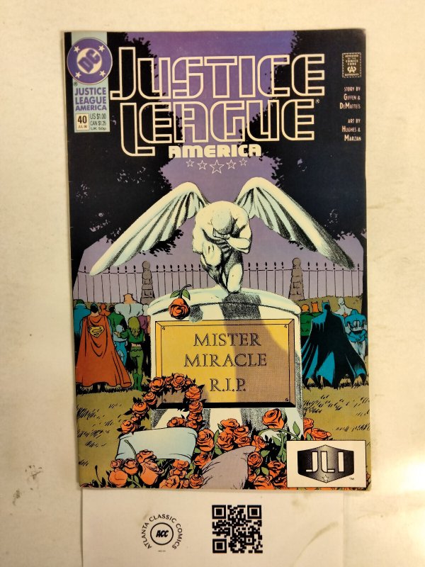 Justice League America #40 (DC Comics), raw comic book in NM condition — front cover