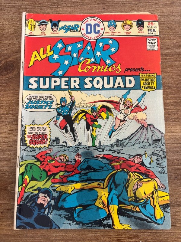 All Star Comics #58 (DC Comics, 1961), raw comic book in FN- condition — front cover
