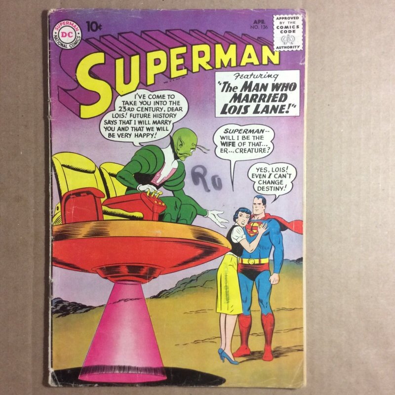 Superman #136 (DC Comics, 1960), raw comic book in 4.0 condition — front cover