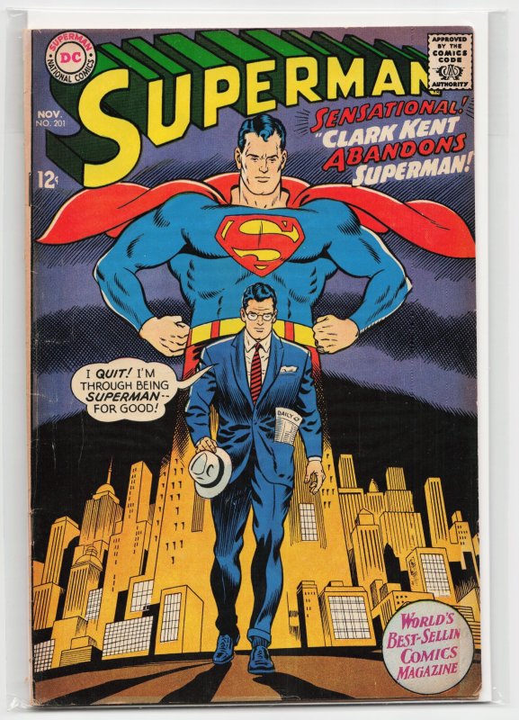 Superman #201 (DC Comics, 1967), raw, ungraded comic book — front cover