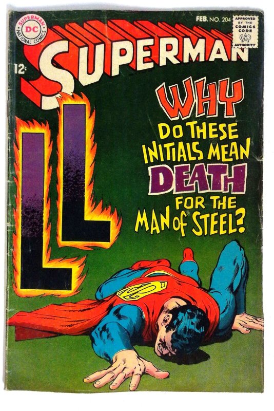 Superman #204 (DC Comics, 1968), raw comic book in VG condition — front cover