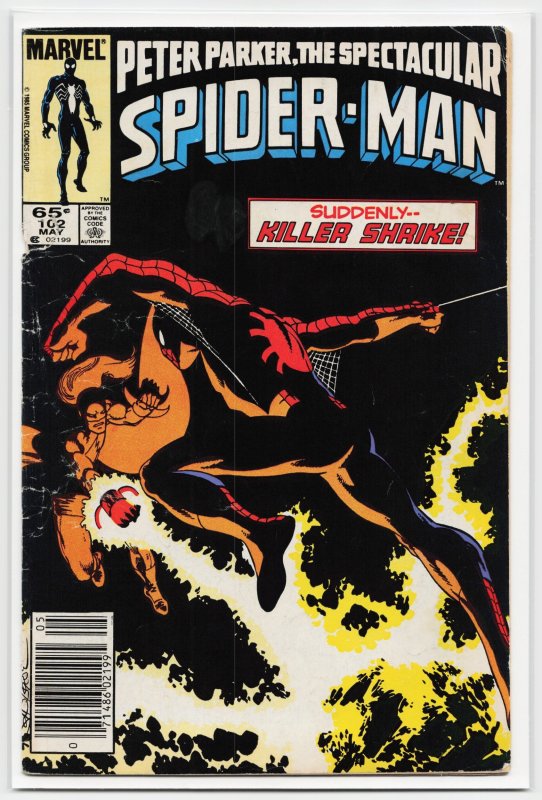The Spectacular Spider-Man #102 (Marvel Comics, 1985), raw, ungraded comic book — front cover