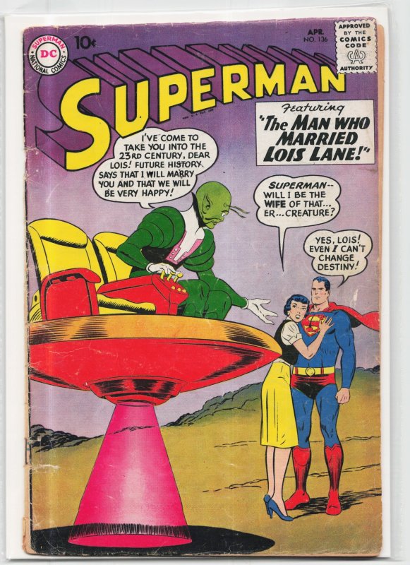 Superman #136 (DC Comics, 1960), raw, ungraded comic book — front cover