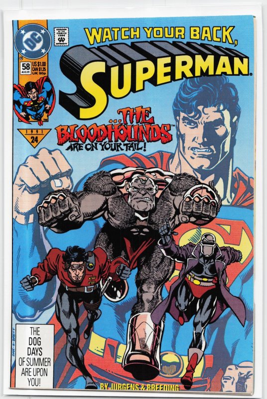 Superman #58 (DC Comics, 1991), raw, ungraded comic book — front cover