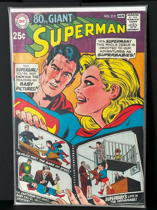 Superman #212 (DC Comics, 1969), raw, ungraded comic book — front cover