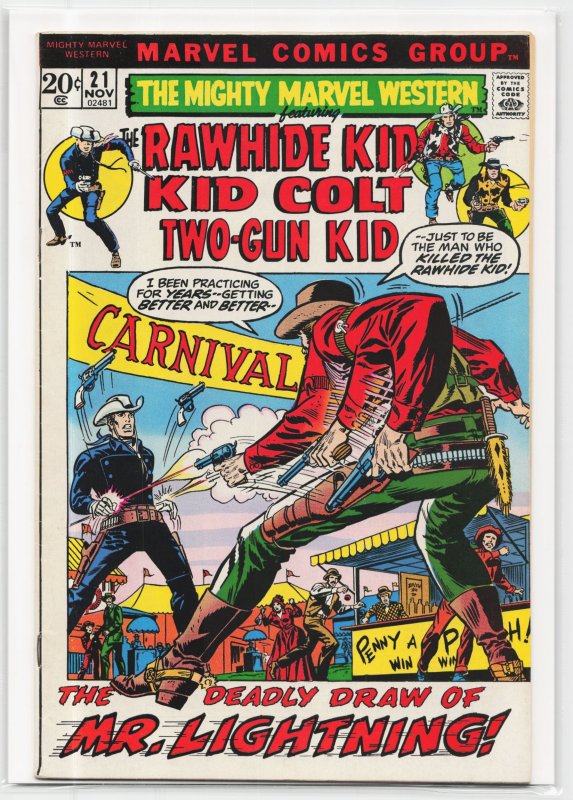 The Mighty Marvel Western #21 (Marvel Comics, 1972), raw, ungraded comic book — front cover