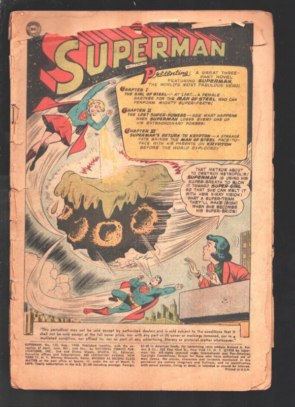 Superman #123 (DC Comics, 1958), raw, ungraded comic book — front cover