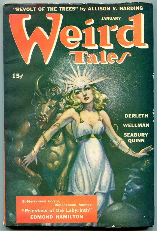 Pulp: Weird Tales January 1945- Brundage Cover- Priestess of the Labyrinth F/VF (1945), raw comic book in VF condition — front cover