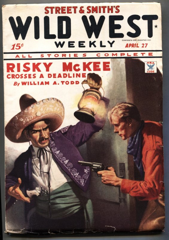 Wild West Weekly 4/27/1935-Oklahoma Kid-Jimmy Quick Appear-Hero Pulp-FN/VF, raw comic book in FN/VF condition — front cover