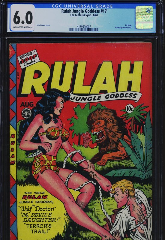 Rulah Jungle Goddess #17, CGC 6.0 graded comic book, Universal Blue label — front cover in its holder