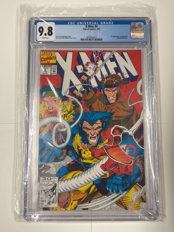 X-Men #4 (Marvel Comics, 1992), CGC 9.8 graded comic book, Universal Blue label — front cover in its holder