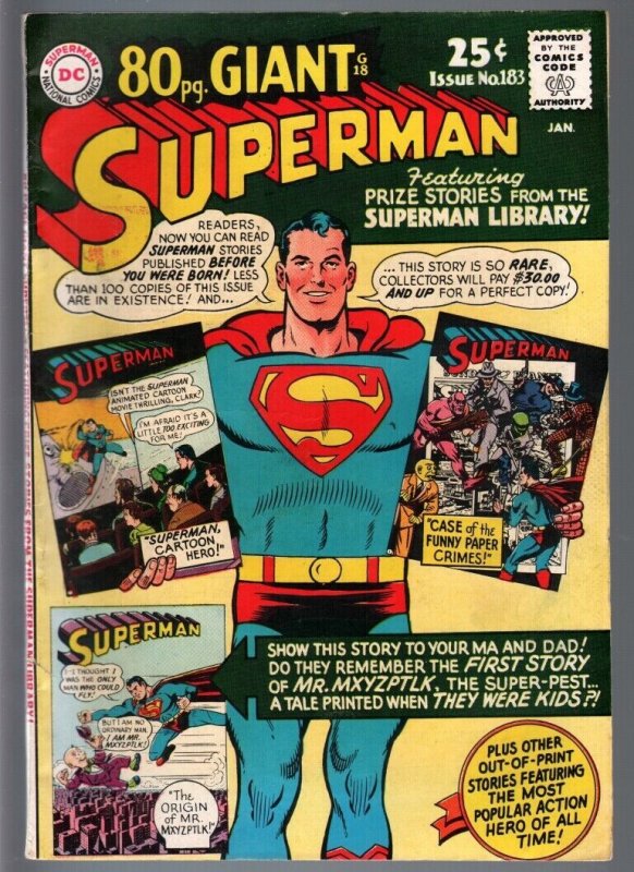 Superman #183-1966 DC 80 Page Giant--FN Minus FN- (DC Comics), raw comic book in FN condition — front cover