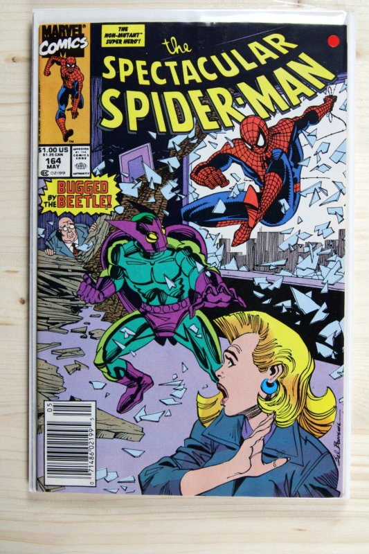 The Spectacular Spider-Man #164 (Marvel Comics, 1990), raw comic book in VF/NM 9.0 condition — front cover