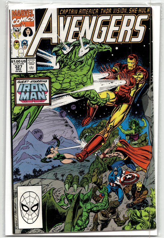 The Avengers #327 (Marvel Comics, 1990), raw, ungraded comic book — front cover