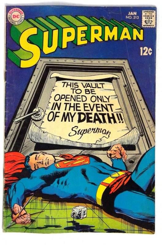 Superman #213 (DC Comics, 1969), raw comic book in VG condition — front cover