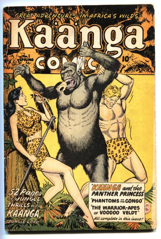 Kaanga #1 (Fiction House, 1949), raw, ungraded comic book — front cover