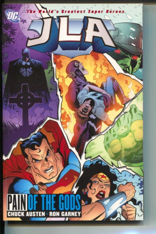 JLA: Pain of the Gods-Chuck Austen-TPB-trade, raw, ungraded comic book — front cover