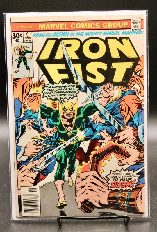 Iron Fist #9 (Marvel Comics, 1976), raw comic book in FN- 5.5 condition — front cover