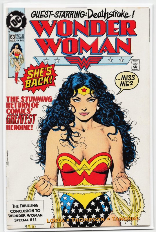 Wonder Woman #63 (DC Comics, 1992), raw, ungraded comic book — front cover