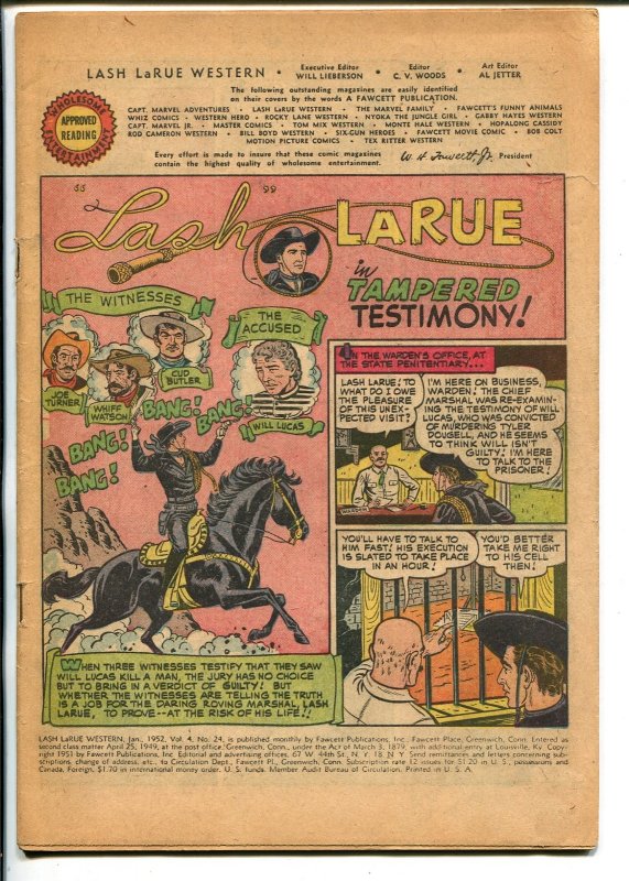 Lash LaRue #24 (Fawcett Publications, 1952), raw, ungraded comic book — front cover