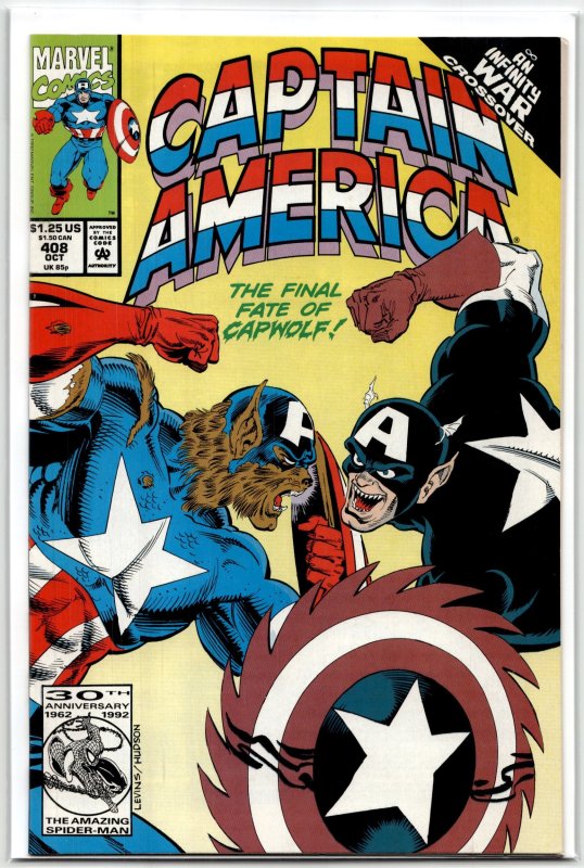 Captain America #408 (Marvel Comics, 1992), raw, ungraded comic book — front cover