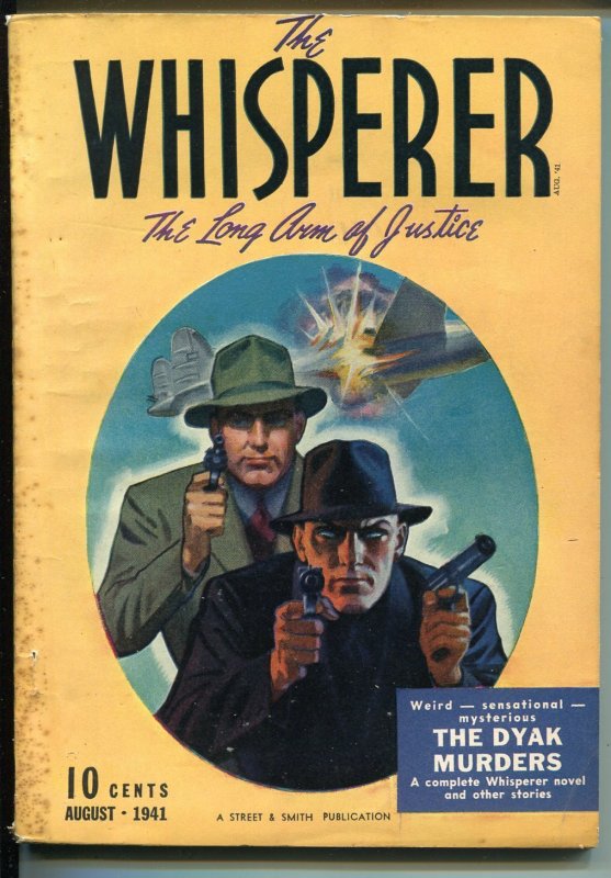 Pulp: THE Whisperer 8/1941-Gunman/air Craft Explosion COVER-fn Minus, raw, ungraded comic book — front cover