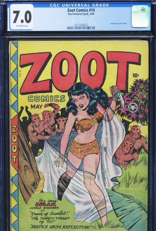 Zoot Comics #14 (1948), CGC 7.0 graded comic book, Universal Blue label — front cover in its holder