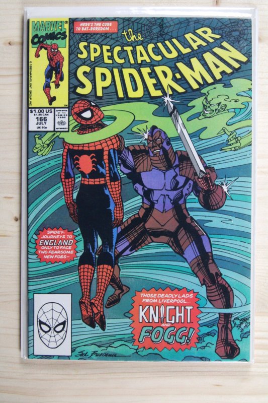 The Spectacular Spider-Man #166 (Marvel Comics, 1990), raw comic book in VF/NM 9.0 condition — front cover
