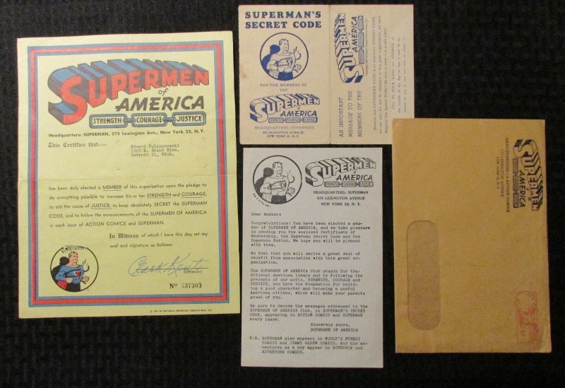 1961 Supermen OF America Membership Kit Vg+/fn- LOT of 4 Superman (1961), raw comic book in VG+ condition — front cover