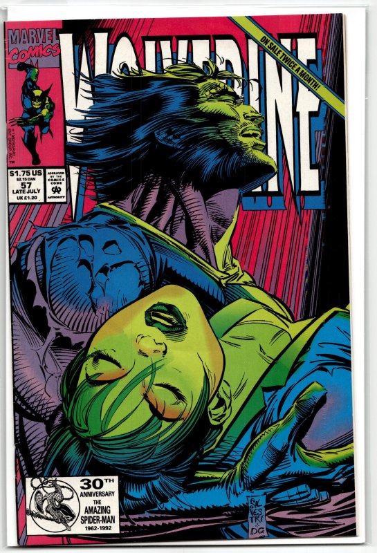 Wolverine #57 (Marvel Comics, 1992), raw, ungraded comic book — front cover