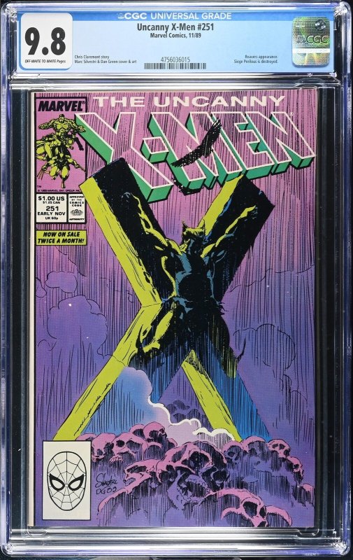 Uncanny X-Men #251 (Marvel Comics, 1989), CGC 9.8 graded comic book, Universal Blue label — front cover in its holder