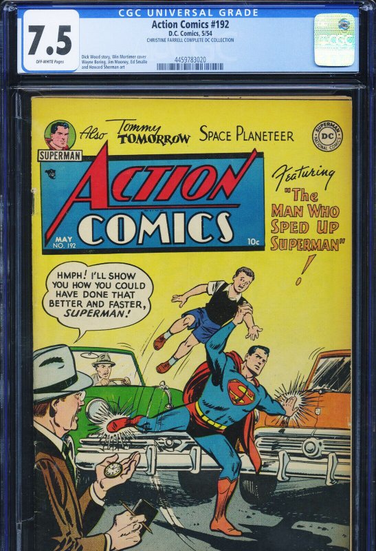 Action Comics #192 (DC Comics), CGC 7.5 graded comic book, Universal Blue label — front cover in its holder