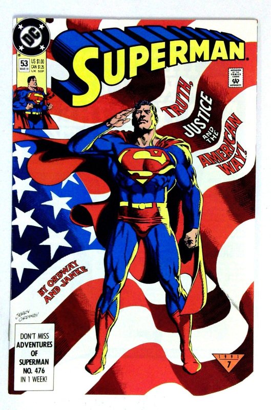 Superman #53 (DC Comics, 1991), raw comic book in NM- condition — front cover