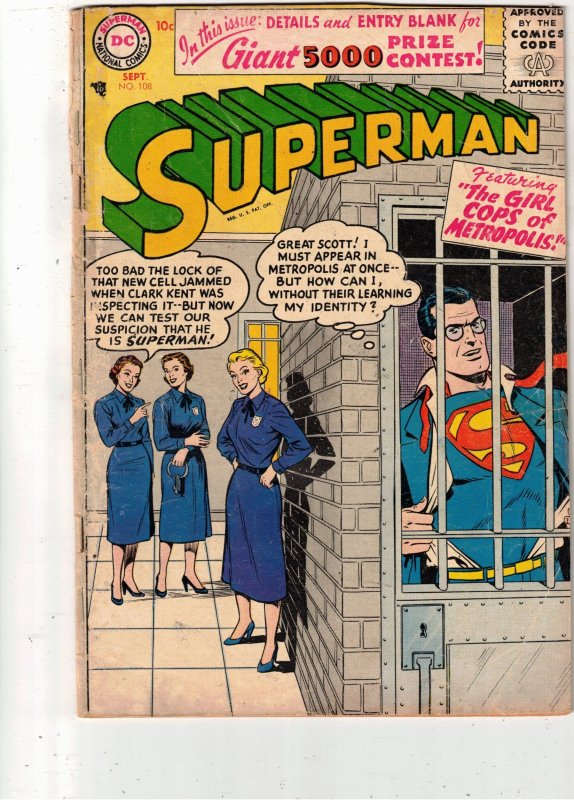 Superman #108 (DC Comics, 1956), raw comic book in VG condition — front cover
