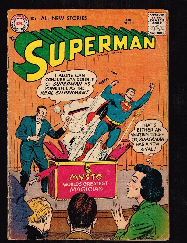 Superman #111 (DC Comics, 1957), raw comic book in 3.5 condition — front cover