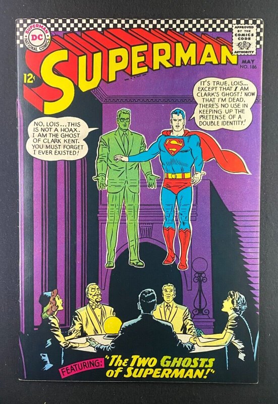 Superman #186 (DC Comics, 1939), raw comic book in VF- 7.5 condition — front cover
