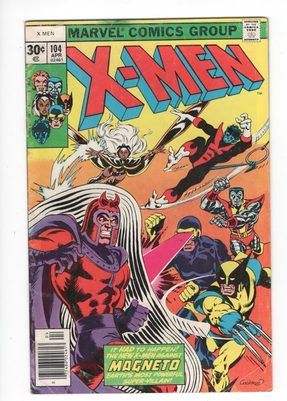 X-Men #104 (Marvel Comics), raw comic book in GD/VG 3.0 condition — front cover