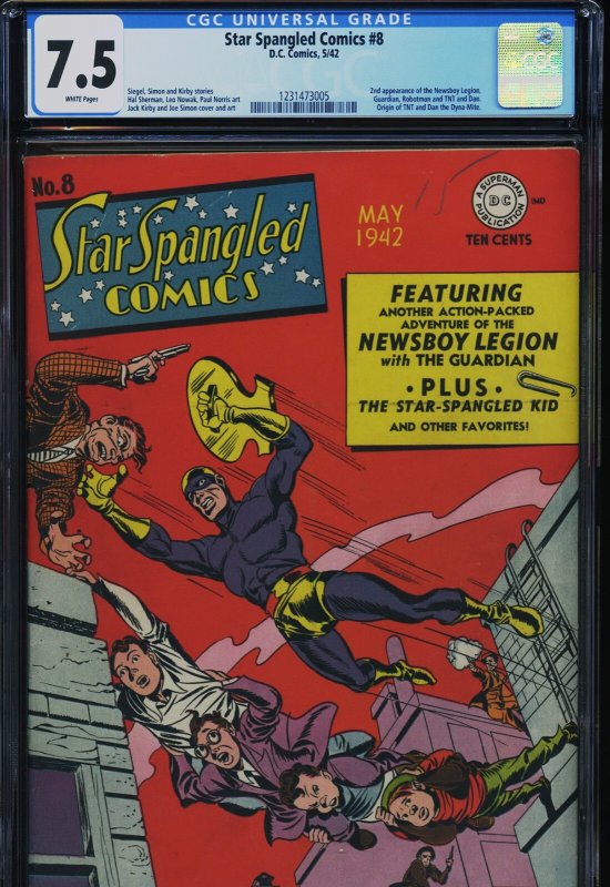 Star Spangled Comics #8 (DC Comics), CGC 7.5 graded comic book, Universal Blue label — front cover in its holder