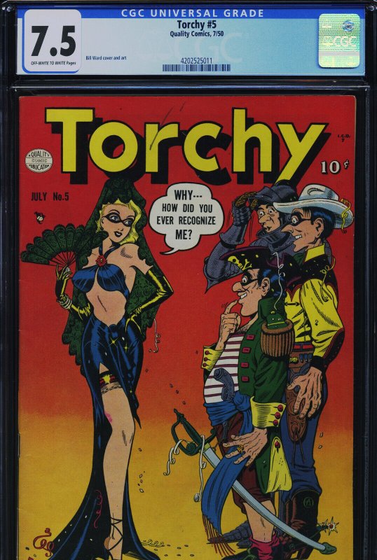 Torchy #5 (Quality Comics), CGC 7.5 graded comic book, Universal Blue label — front cover in its holder