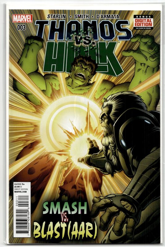 Thanos vs. Hulk #3 (Marvel Comics, 2015), raw, ungraded comic book — front cover