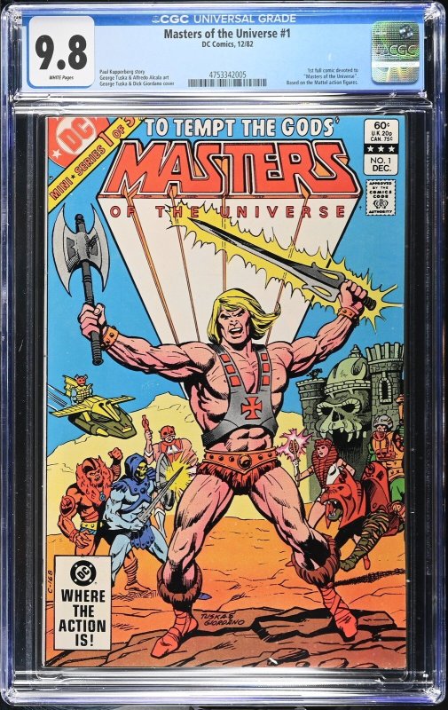 Masters of the Universe #1 (DC Comics, 1982), CGC 9.8 graded comic book, Universal Blue label — front cover in its holder